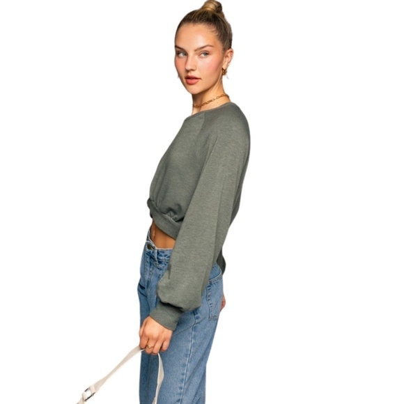 Olive Long Sleeve Cropped Pullover - Picture 3 of 6